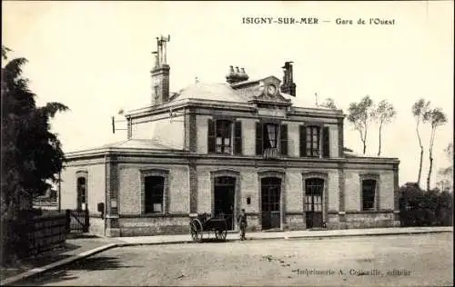 Ak Isigny sur Mer Calvados, Gare de l'Ouest, vue générale