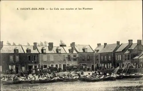 Ak Isigny sur Mer Calvados, La Cale aux moules et les Picoteux