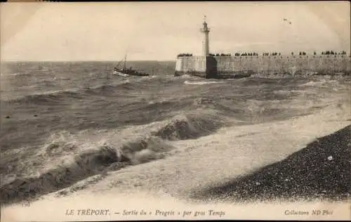 Ak Le Treport Seine Maritime, Sortie de Progres par gros Temps