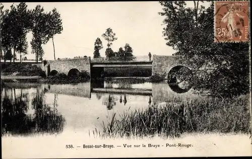 Ak Bessé sur Braye Sarthe, Vue sur le Braye, Pont-Rouge