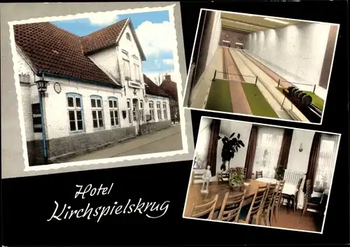 Ak Nordseebad Sankt Peter Ording, Hotel Kirchspielkrug, Innenansicht, Kegelbahn