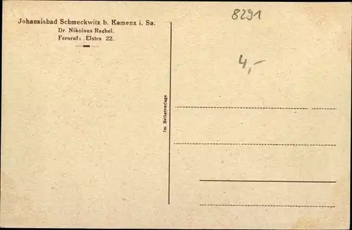 Ak Schmeckwitz Oberlausitz, Johannisbad Dr. Nikolaus Rachel