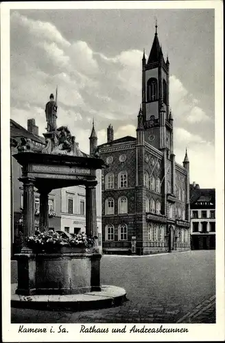 Ak Kamenz Sachsen, Rathaus und Andreasbrunnen