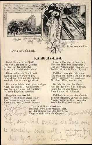 Ak Kampehl Neustadt Dosse, Mumie Ritter von Kahlbutz, Kirche, Kahlbutz Lied