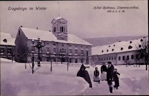 Ak Oberwiesenthal im Erzgebirge, Hotel Rathaus, Winter