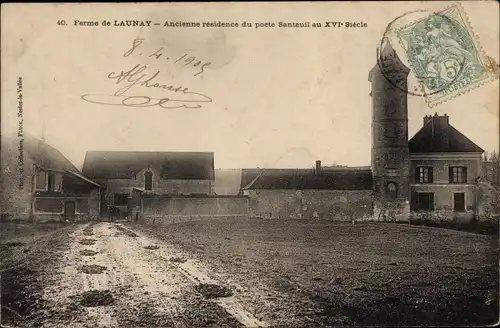 Ak Nesles la Vallée Val-d´Oise, Ferme de Launay, Ancienne residence du poete Santeuil