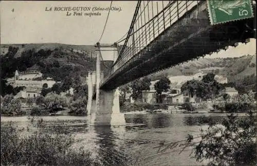 Ak La Roche Guyon Val d’Oise, Le Pont suspendu