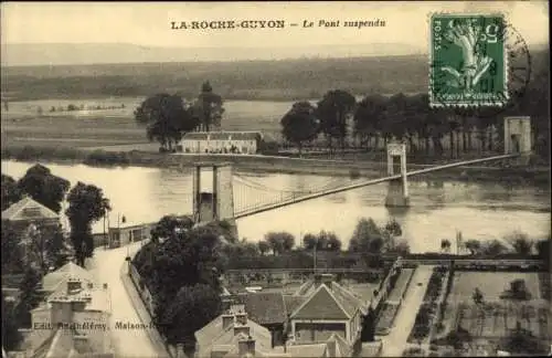 Ak La Roche Guyon Val d’Oise, Le Pont suspendu