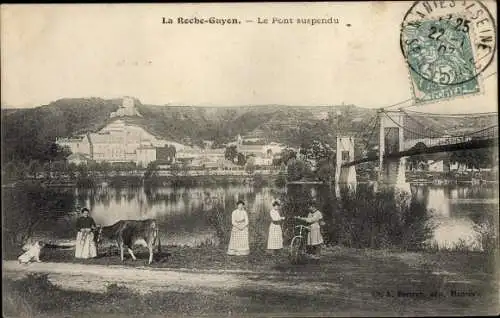 Ak La Roche Guyon Val d’Oise, Le Pont suspendu