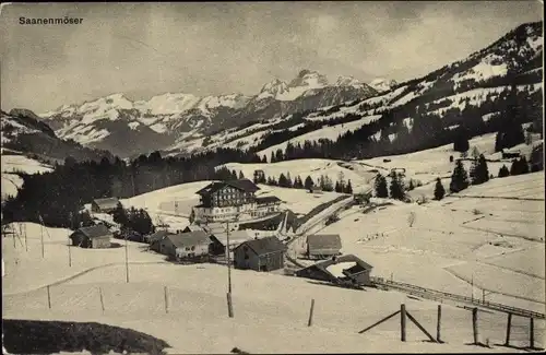 Ak Saanenmöser Saanen Kt Bern Schweiz, Blick auf den Ort, Gebirge, Winteransicht