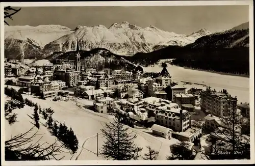 Ak Sankt Moritz Kanton Graubünden, Totalansicht der Ortschaft, Winteransicht