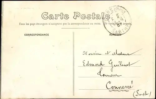 Ak Beaumont Sarthe, Pont suspendu et Moulin, Costume Sarthois