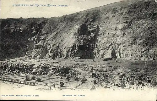 Ak Raon l'Etape Lothringen Vosges, Carrieres, Abatage du Trapp