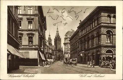 Ak Elberfeld Wuppertal, Wall mit Rathaus