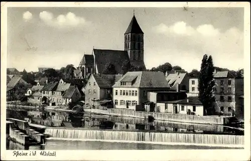 Ak Rheine in Westfalen, Teilansicht mit Kirche, Wehr