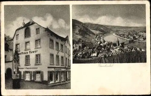 Ak Bernkastel Kues an der Mosel, Gasthaus und Metzgerei Karl Huwer, Panorama