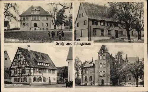 Ak Langenau in Württemberg, Reutl Schule, Messmer Schule, Heimatmuseum, Freising Schule