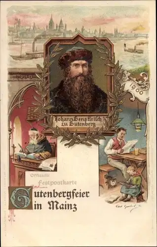 Künstler Ak Mainz am Rhein, Gutenbergfeier, Johann Gensfleisch zu Gutenberg