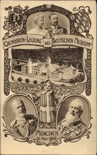 Ak München, Grundsteinlegung Deutsches Museum, Wilhelm II, Auguste Viktoria, Prinzregent Luitpold