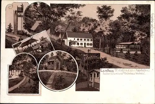 Litho Hainhofen Neusäß Kreis Augsburg, Landhaus Waldfrieden, Kapelle, Aussichtsturm