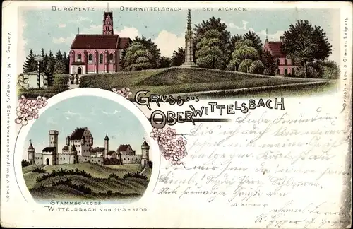 Litho Oberwittelsbach Aichach in Schwaben, Burgplatz, Stammschloss Wittelsbach