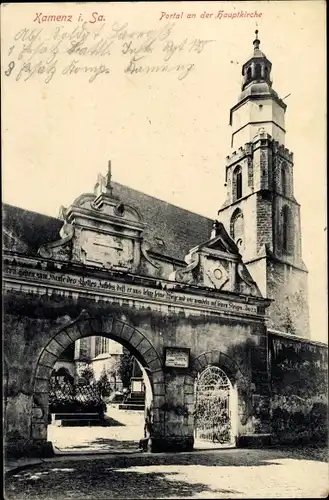 Ak Kamenz Sachsen, Portal an der Hauptkirche
