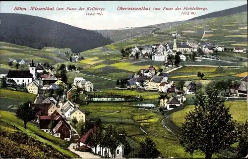 Ak Oberwiesenthal im Erzgebirge, Gesamtansicht mit Fichtelberg