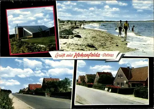 Ak Hohenfelde an der Ostsee in Holstein, Strandpartie, Kirche, Siedlung