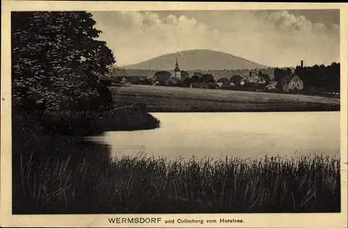 Ak Collm Wermsdorf in Sachsen, Blick zum Ort mit Collmberg vom Horstsee