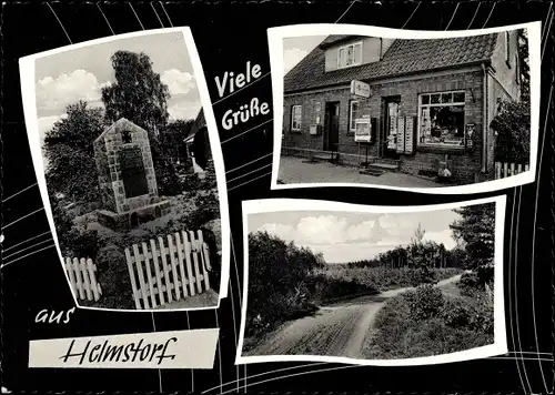 Ak Helmstorf Seevetal in Niedersachsen, Ehrenmal, Geschäft, Wegepartie