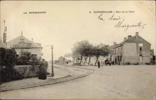 Ak Courseulles sur Mer Calvados, Rue de la Gare, Restaurant Chedevile Marc