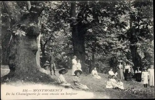 Ak Montmorency Val d’Oise, De la Chataignerie je vous envoie un bonjour