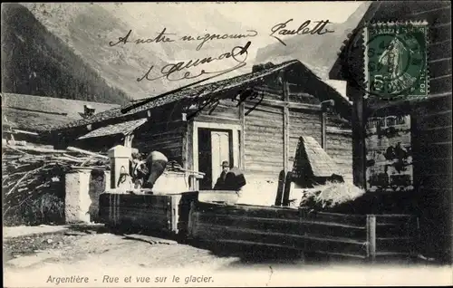 Ak Argentière Haute Savoie, Rue et vue sur le glacier