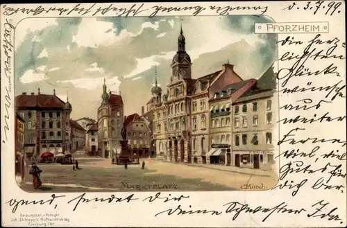 Künstler Litho Münch, C., Pforzheim im Schwarzwald, Marktplatz