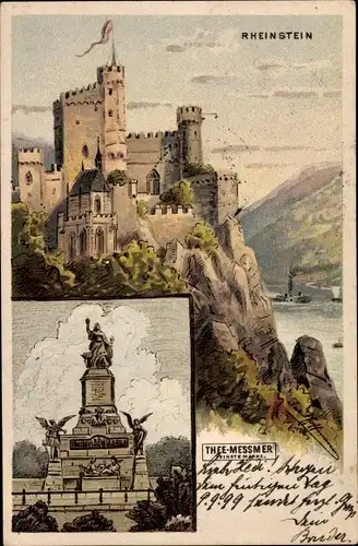 Künstler Litho Hoffmann, Waldböckelheim Bad Kreuznach, Burg Rheinstein, Denkmal, Messmer Tee Reklame