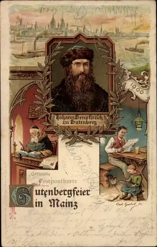 Präge Litho Mainz in Rheinland Pfalz, Gutenbergfeier 1900, Johannes Gutenberg