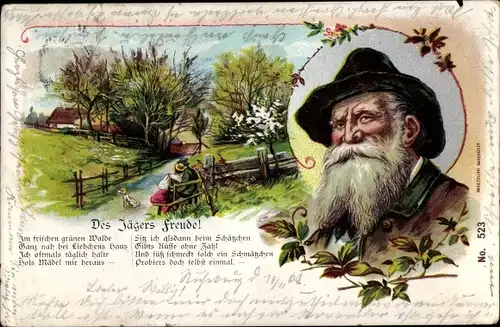 Litho Des Jägers Freude, Liebespaar auf einer Bank