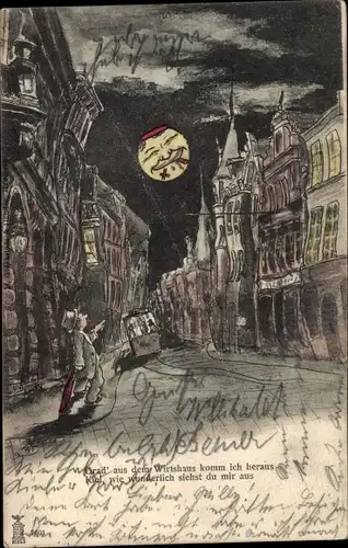 Künstler Ak Grad aus dem Wirtshaus komm ich heraus, betrunkener Mann