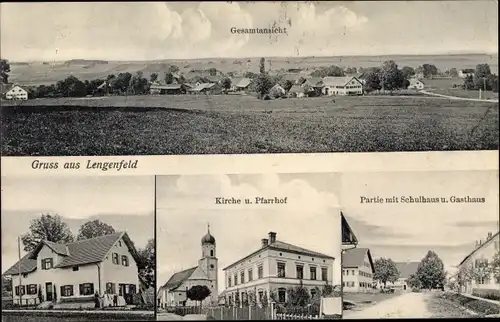 Ak Lengenfeld Oberostendorf Schwaben, Kirche, Pfarrhof, Schulhaus, Gasthaus, Panorama