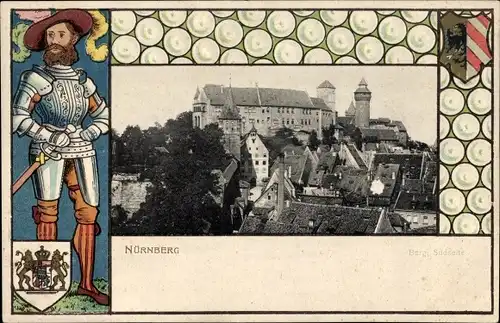 Präge Wappen Passepartout Ak Nürnberg in Mittelfranken, Kaiserburg, Ritter