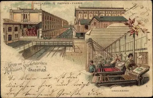 Litho Bad Salzuflen im Kreis Lippe, Hoffmanns Stärkefabriken, Druckerei, Pappenfabrik