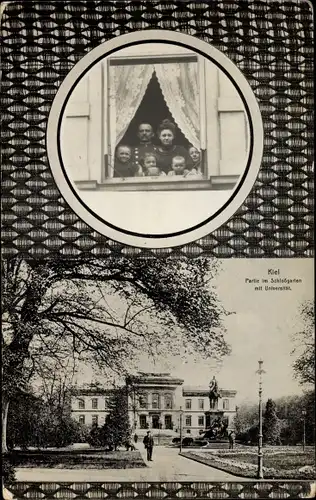 Passepartout Ak Kiel in Schleswig Holstein, Partie im Schlossgarten mit Universität, Familie