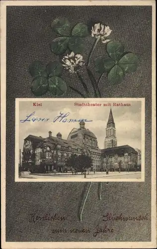 Passepartout Ak Hansestadt Kiel, Stadttheater, Rathaus, Kleeblatt