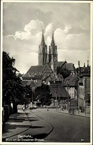 Ak Oschatz in Sachsen, Blick von der Dresdener Straße, Kirche