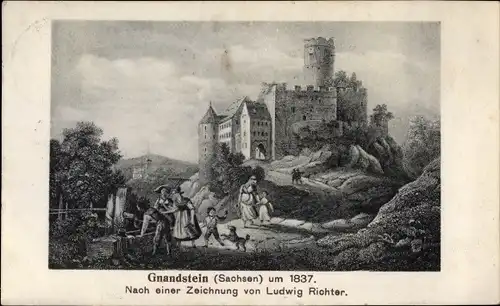 Künstler Ak, Richter, Ludwig, Gnandstein Frohburg in Sachsen, Burg und Leute um 1837