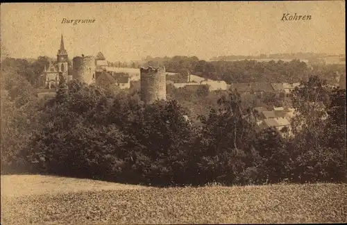 Ak Kohren Sahlis Frohburg Sachsen, Burgruine und Ortsansicht, Blick vom Feld