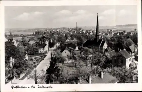 Ak Großbothen in Sachsen, Teilansicht vom Ort aus der Vogelschau, Kirche