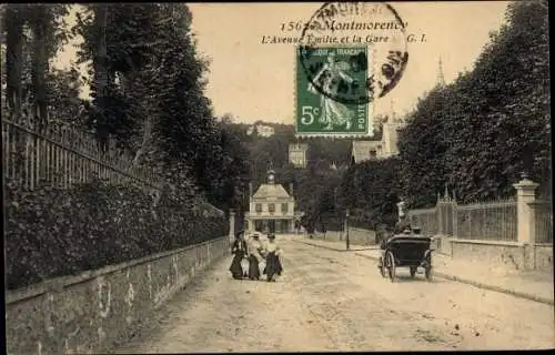 Ak Montmorency Val d’Oise, L'Avenue Emilie et la Gare