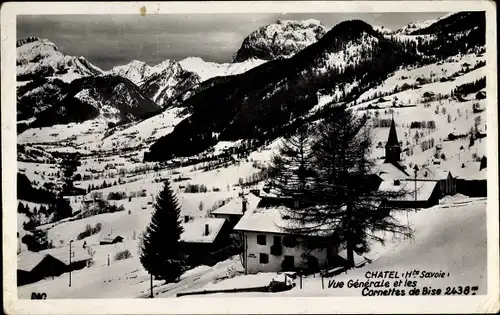 Ak Chatel Haute Savoie, Vue générale et les Cornettes de Bise