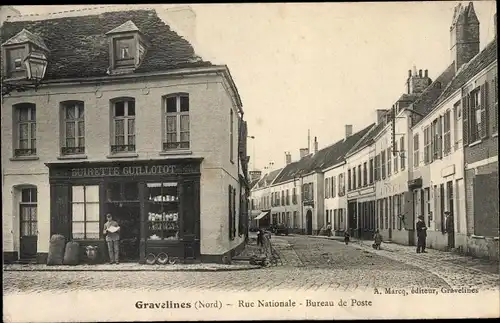 Ak Gravelines Meurthe et Moselle, Rue Nationale, Bureau de Poste, Buirette Guillotot